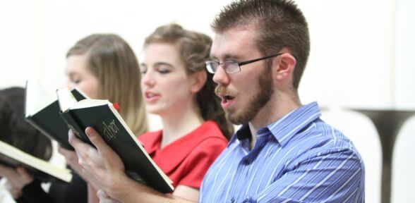 University singers at the Chapel of St. Basil on the University of St. Thomas campus in Houston, Texas