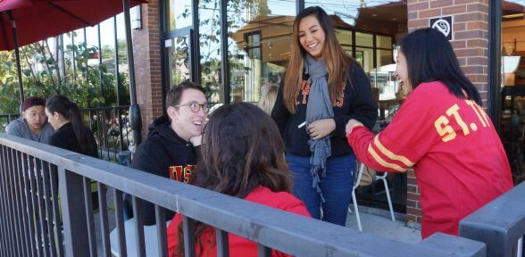 University of St. Thomas students hanging out at Common Bond Bakery in Houston, Texas