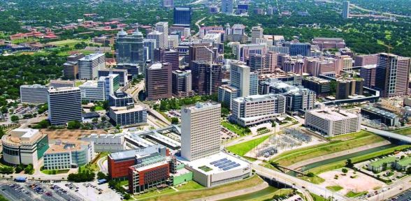 Aerial view of the Texas Medical Center district in Houston