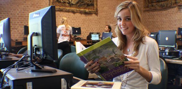 A view from inside Doherty library on the campus of the University of St. Thomas in Houston, Texas