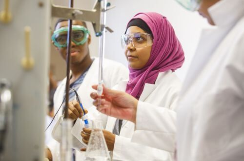 STEM students in chemistry lab at University of St. Thomas in Houston, Texas