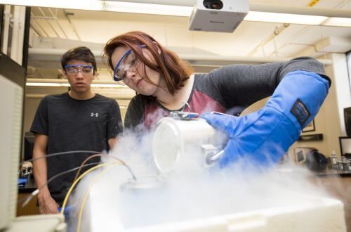 Students in Physics superconducter lab at University of St. Thomas in Houston, Texas
