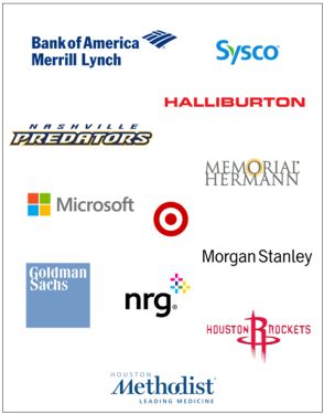 Logos of companies who employ alumni from the University of St. Thomas in Houston, Texas