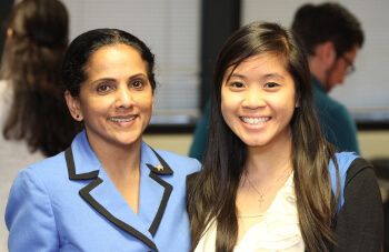 Female student and Dr. Beena George, Dean of University of St. Thomas - Houston Cameron School of Business