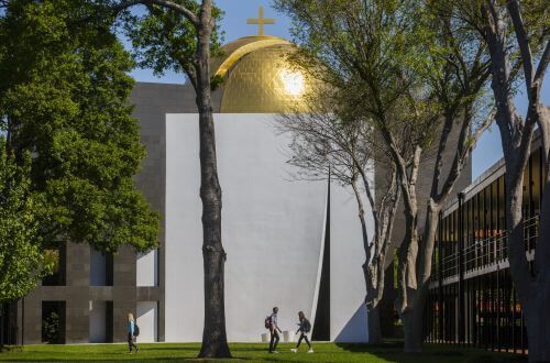 Chapel of St. Basil as visible from the Academic Mall at the University of St. Thomas in Houston, Texas