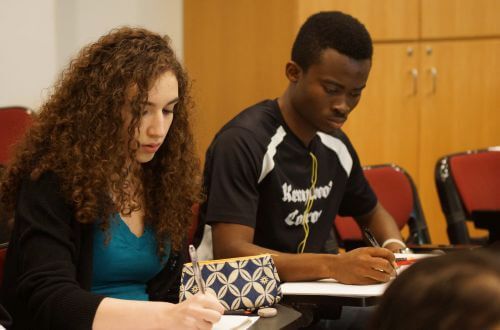Students taking test at University of St. Thomas in Houston, Texas