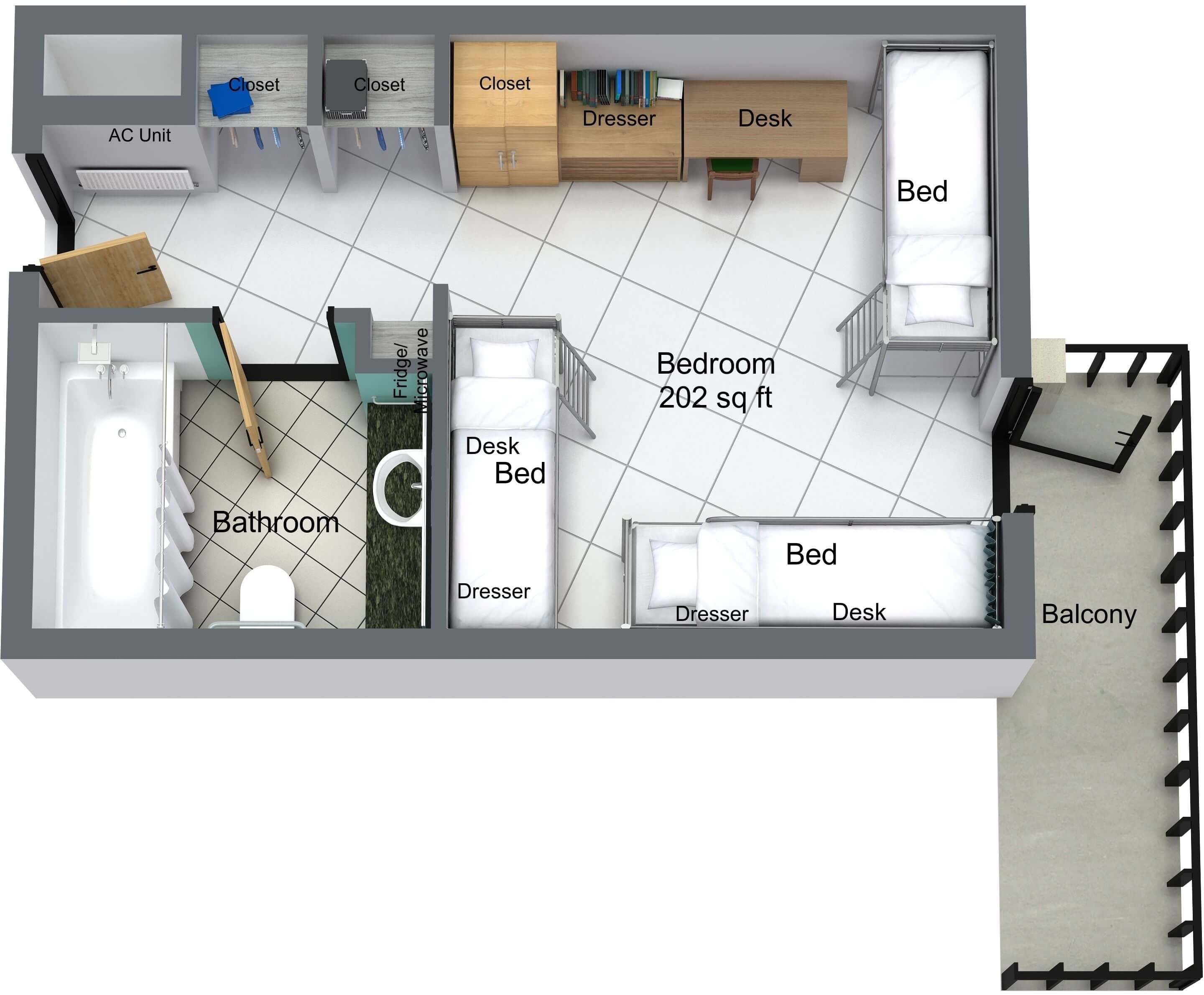Guinan Hall 3-person floor plan