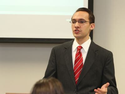 Student teaching in freshman symposium class at University of St. Thomas in Houston, Texas