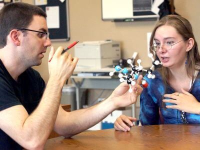 Student getting tutored at University of St. Thomas in Houston, Texas