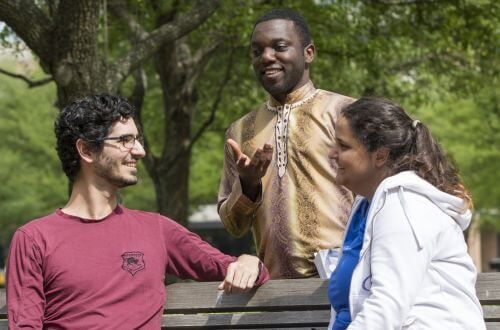 International students on campus at University of St. Thomas in Houston, Texas