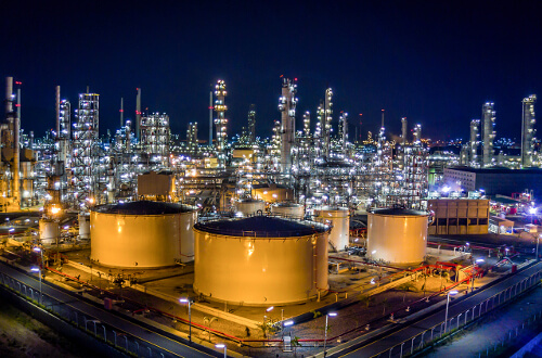 University of St. Thomas - Houston Master of Science in Industrial and Process Chemistry - chemical refinery at night