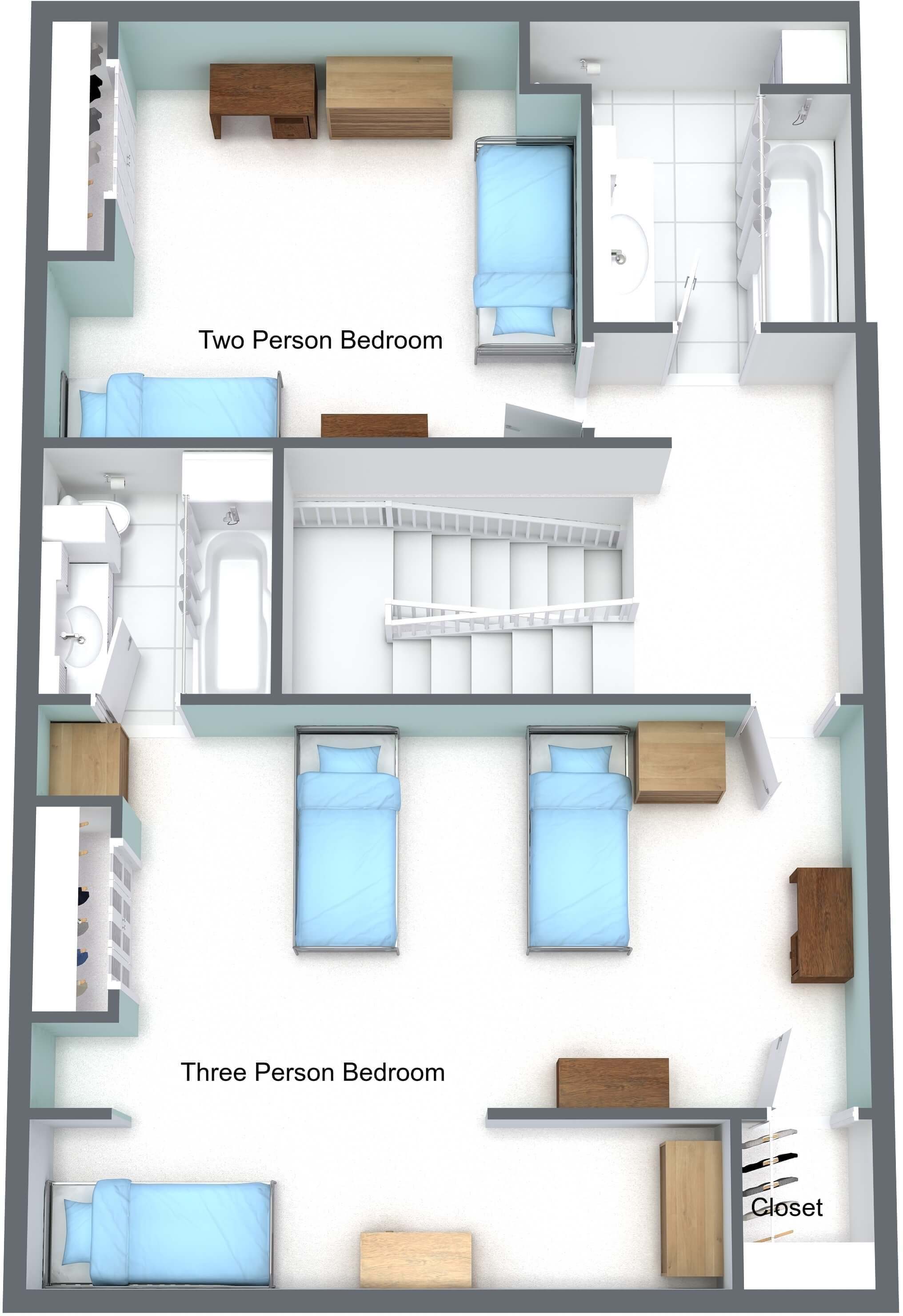 Sample floor level rendering of townhomes on campus of University of St. Thomas in Houston, Texas