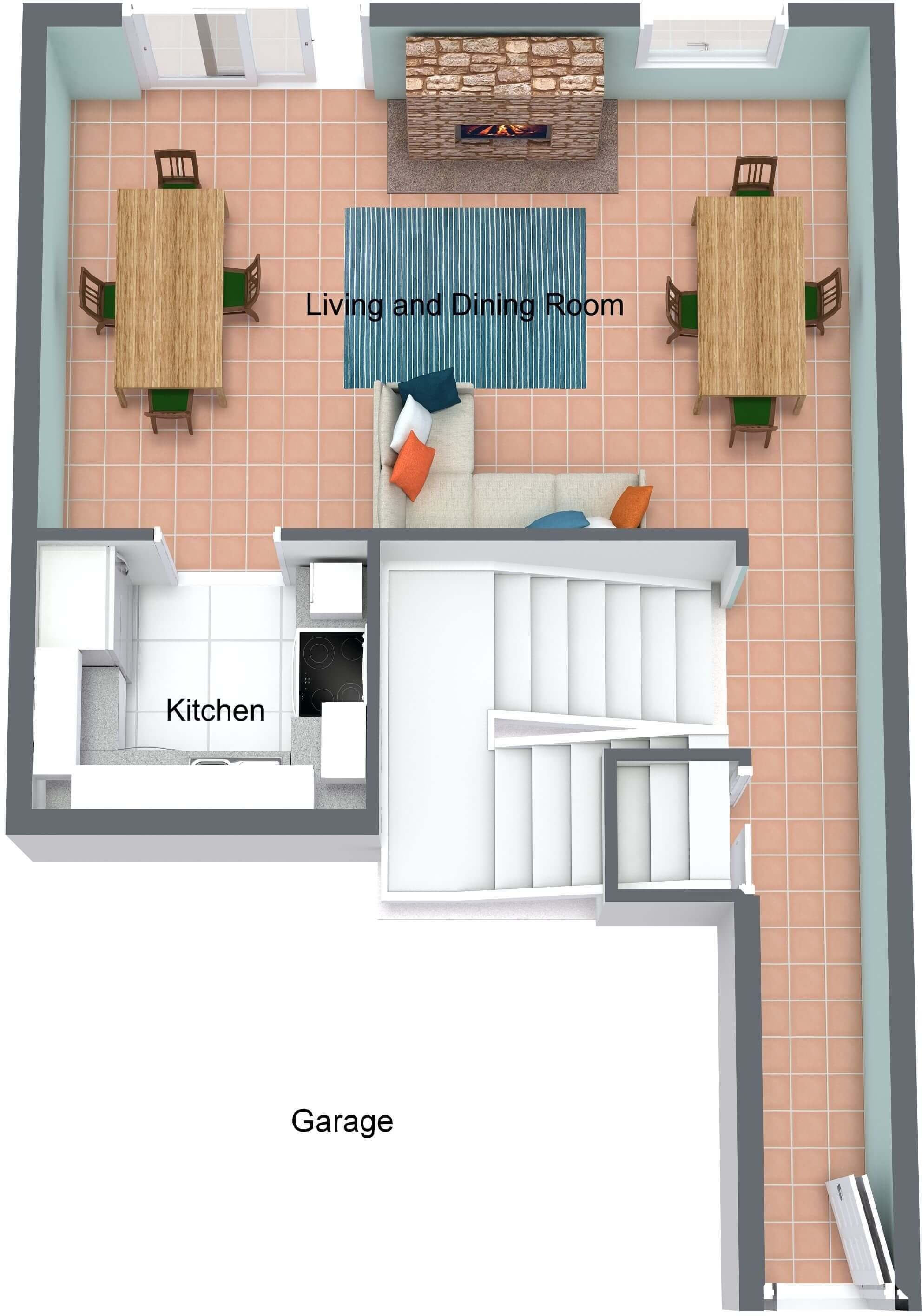 Sample floor level rendering of townhomes on campus of University of St. Thomas in Houston, Texas
