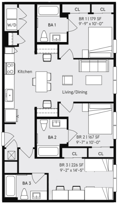 Uniti 3 Bendroom Single/Double