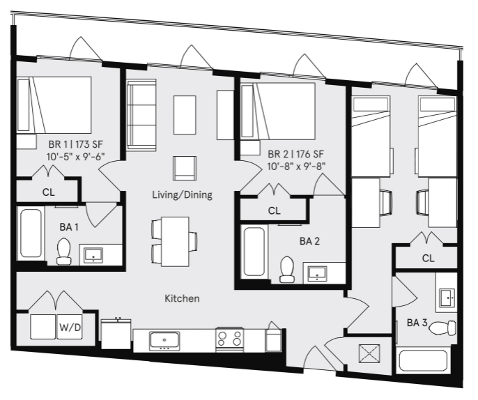 Uniti 3 Bedroom Single/Double with Balcony